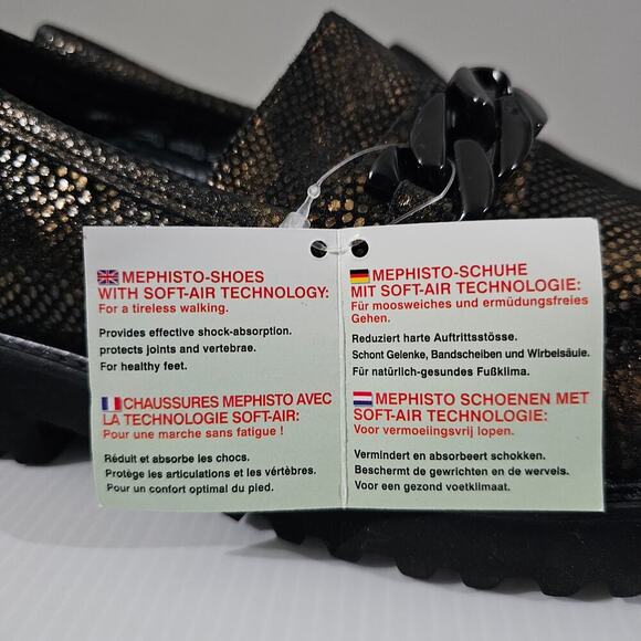 NEW Mephisto Salka Loafer 6.5 Gold Snake Print Leather Chunky Lug Sole Slip On - Picture 11 of 13